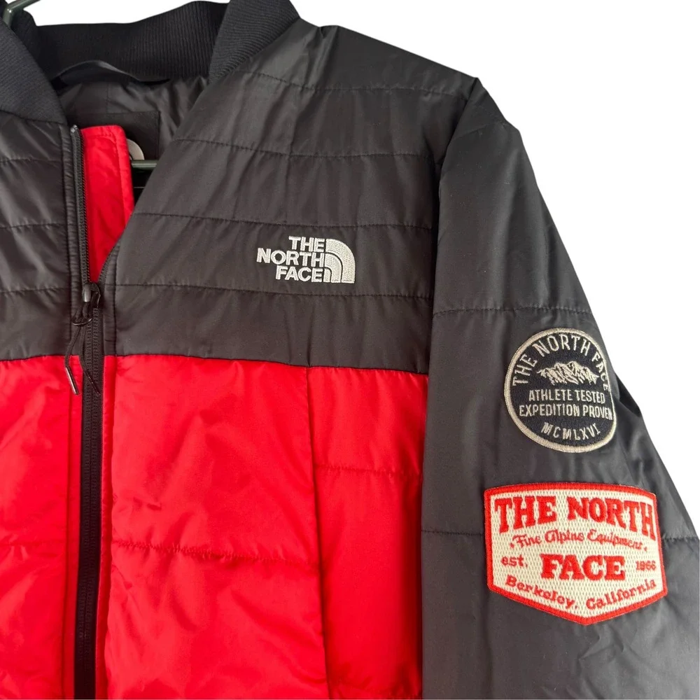 The North Face Mens Jester Bomber Jacket Red Black Quilted Tahoe Patch Large